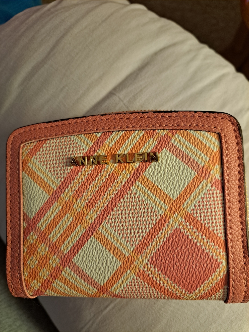 Anne Klein Pink & Cream Plaid Compact Wallet